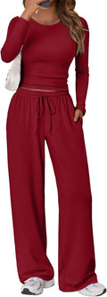Erin Women's Two-Piece Lounge Set – Ruched Long-Sleeve Top & Wide-Leg Trousers