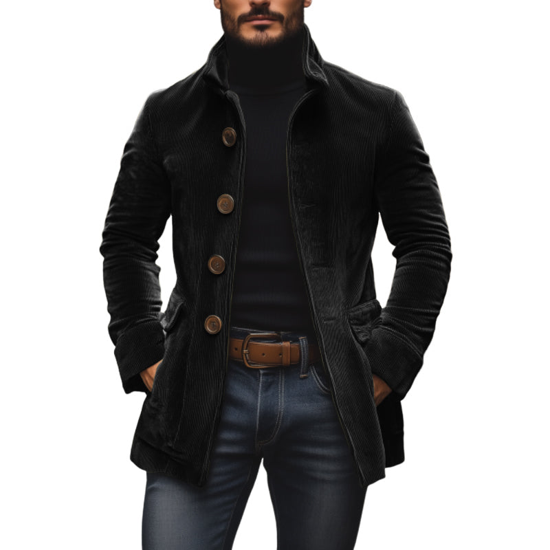 Jasper Men's Corduroy Coat – Slim Fit with Stand Collar & Elegant Side Pockets