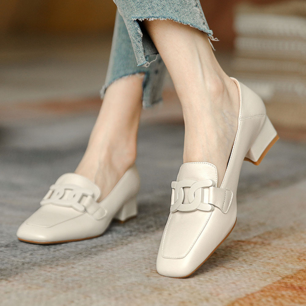 Marielle Women's Mary Jane Loafers – Leather Shoes with a Chunky Heel for All-Day Comfort