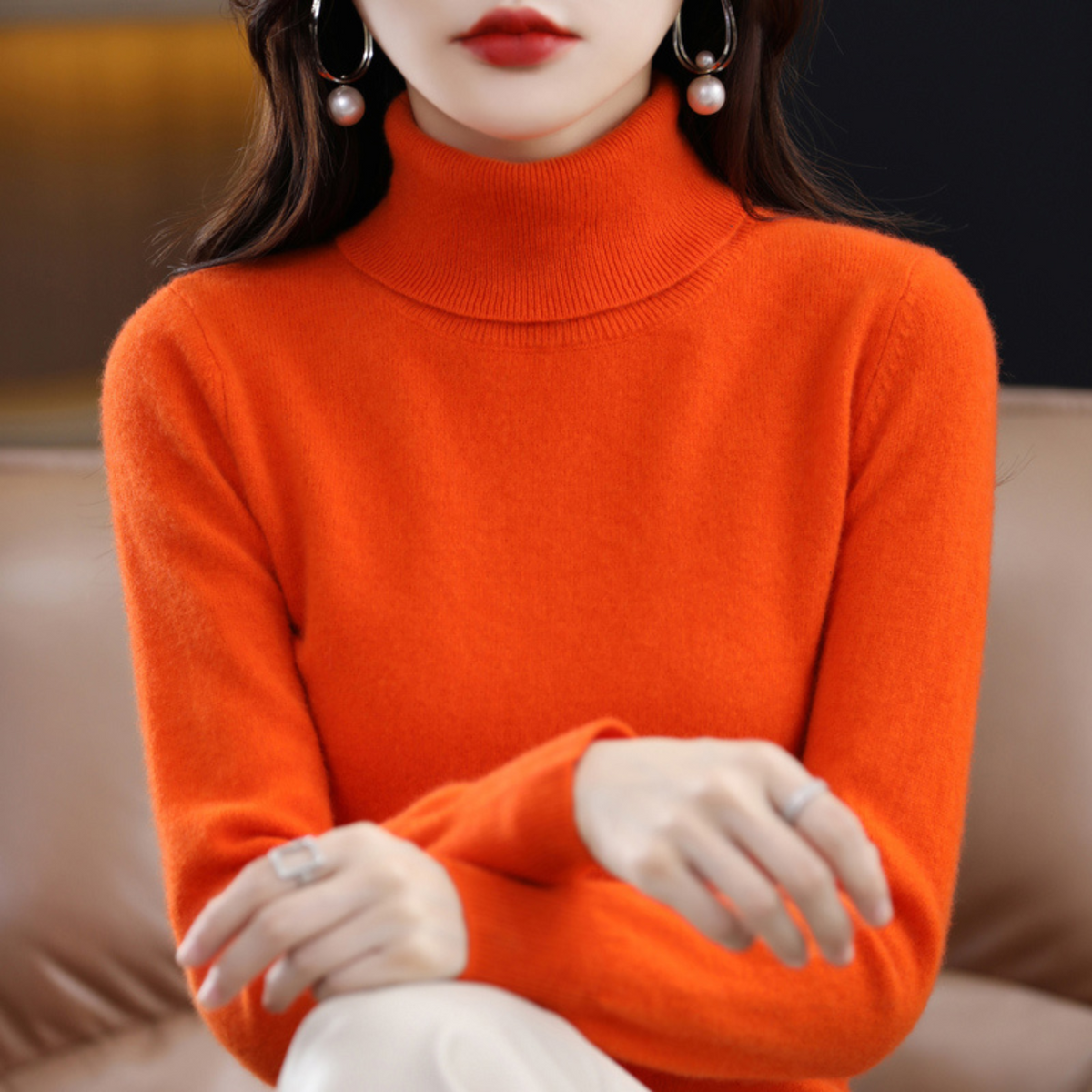 Corinne Cashmere Turtleneck Sweater for Women – Premium Soft Knit for Warmth and Light Comfort