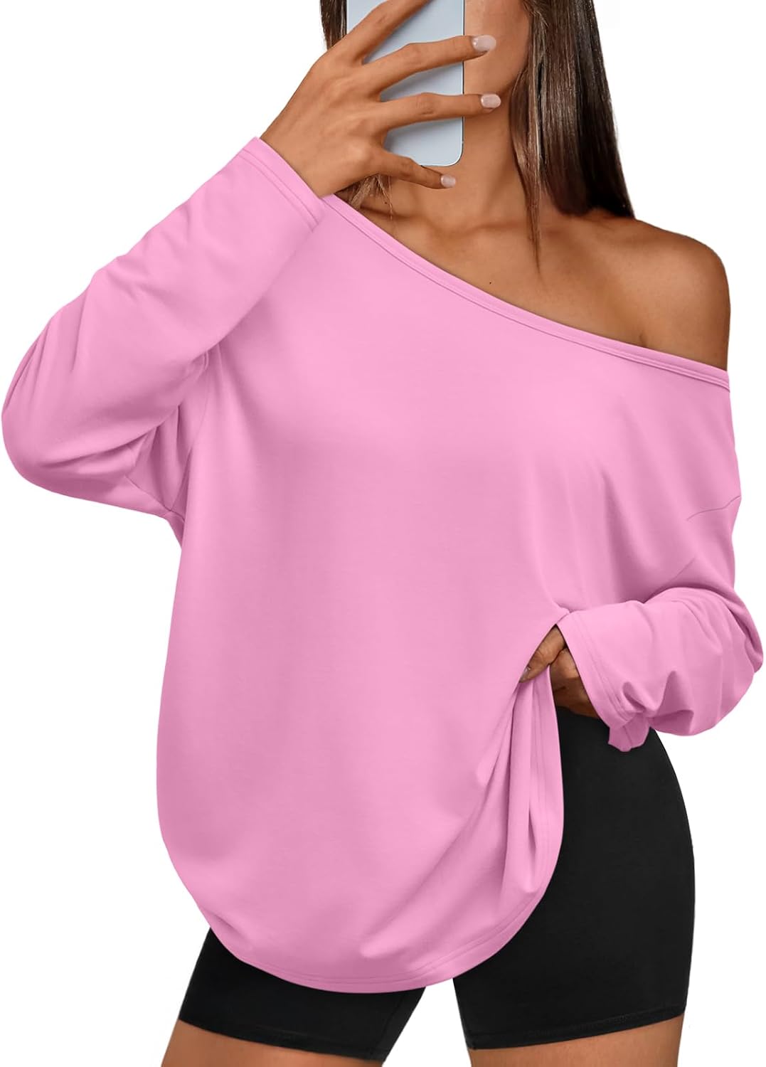 Maeve Women's One-Shoulder Top – Asymmetric Neckline, Long Sleeves & Oversized Fit