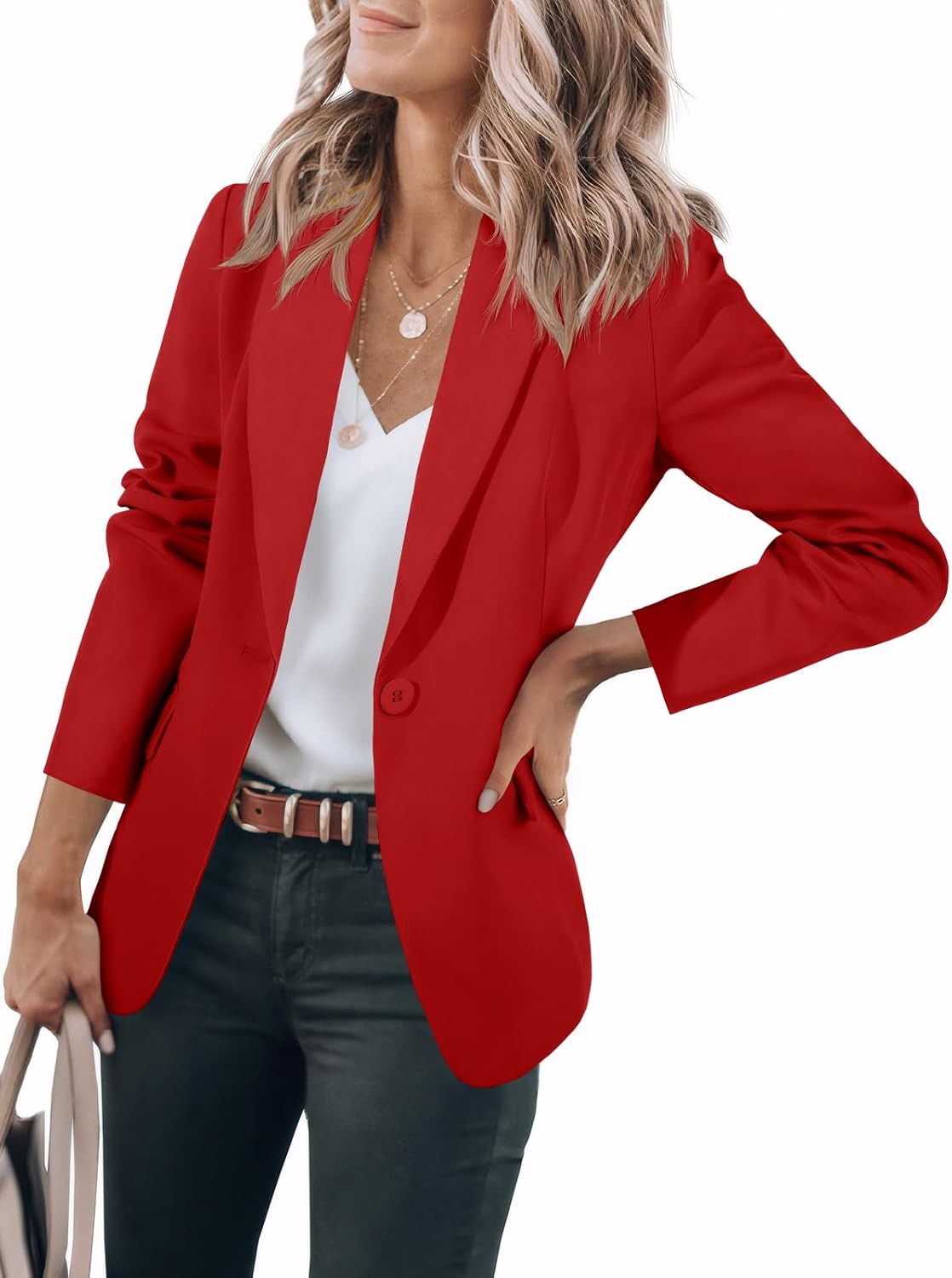 Margot Women's Slim-Fit Blazer – Lapel Collar, One-Button Front & Flap Pockets