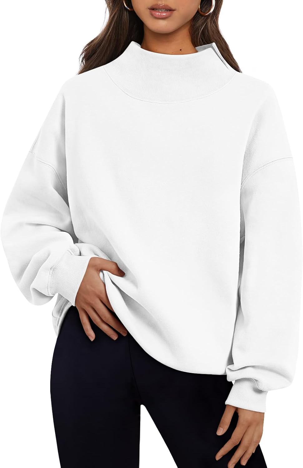 Nina Women's Oversized Fleece Sweatshirt – Asymmetric Neck, Drop Shoulders & Loose Fit