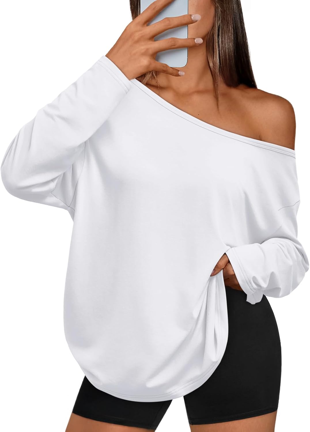 Maeve Women's One-Shoulder Top – Asymmetric Neckline, Long Sleeves & Oversized Fit