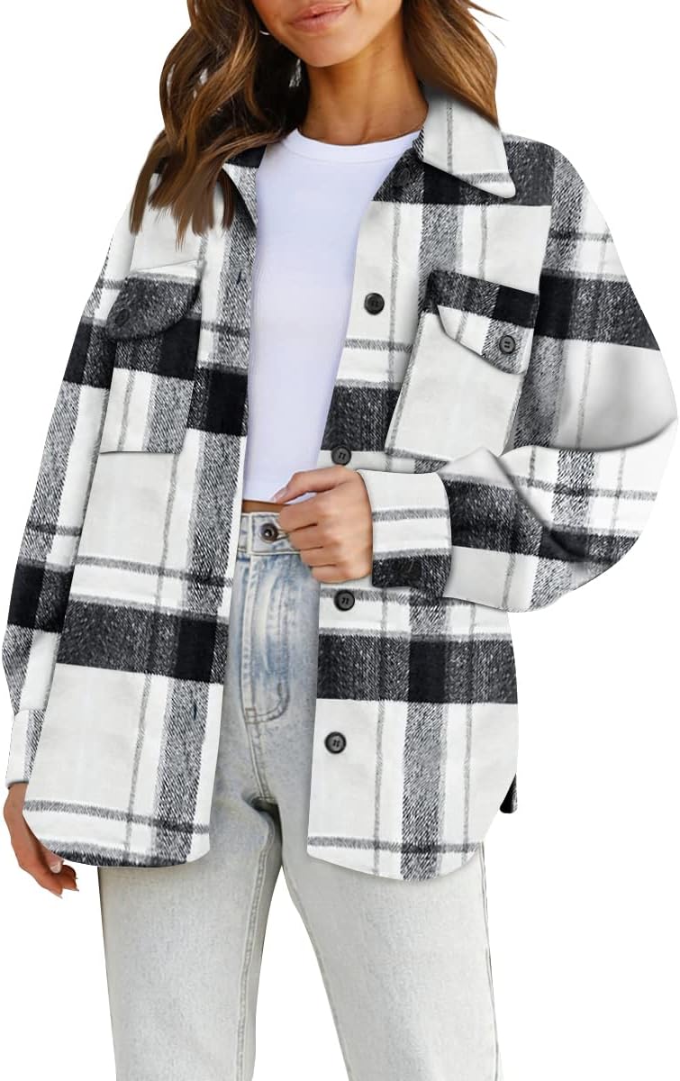 Miranda Women's Plaid Shacket – Loose Fit, Button Front & Chest Pockets