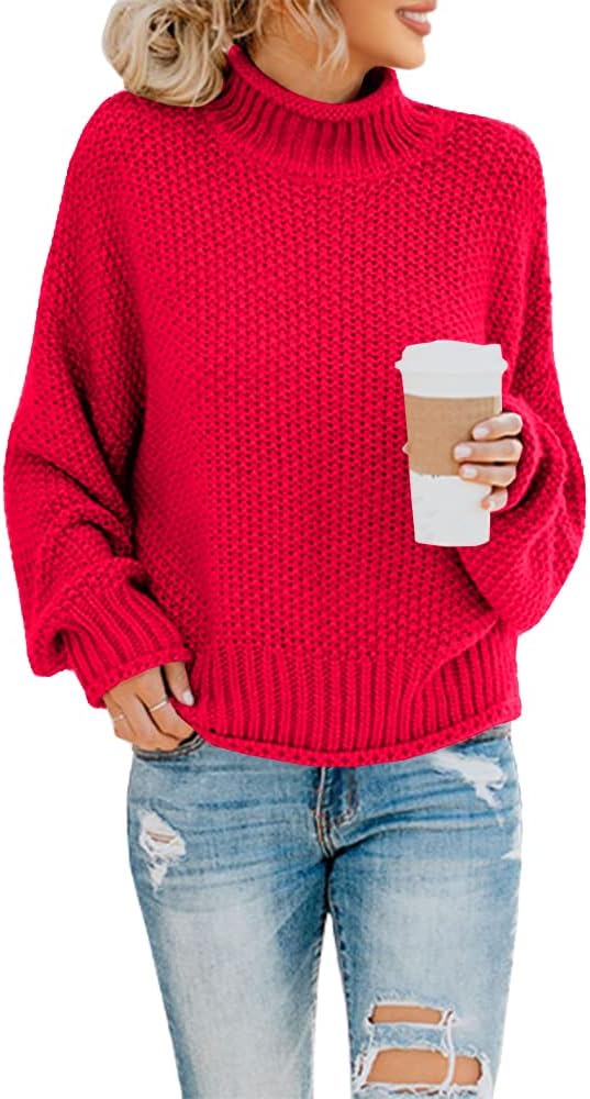 Hazel Women's Cable Knit Turtleneck Sweater – Batwing Sleeves, Oversized Fit & Hip Length