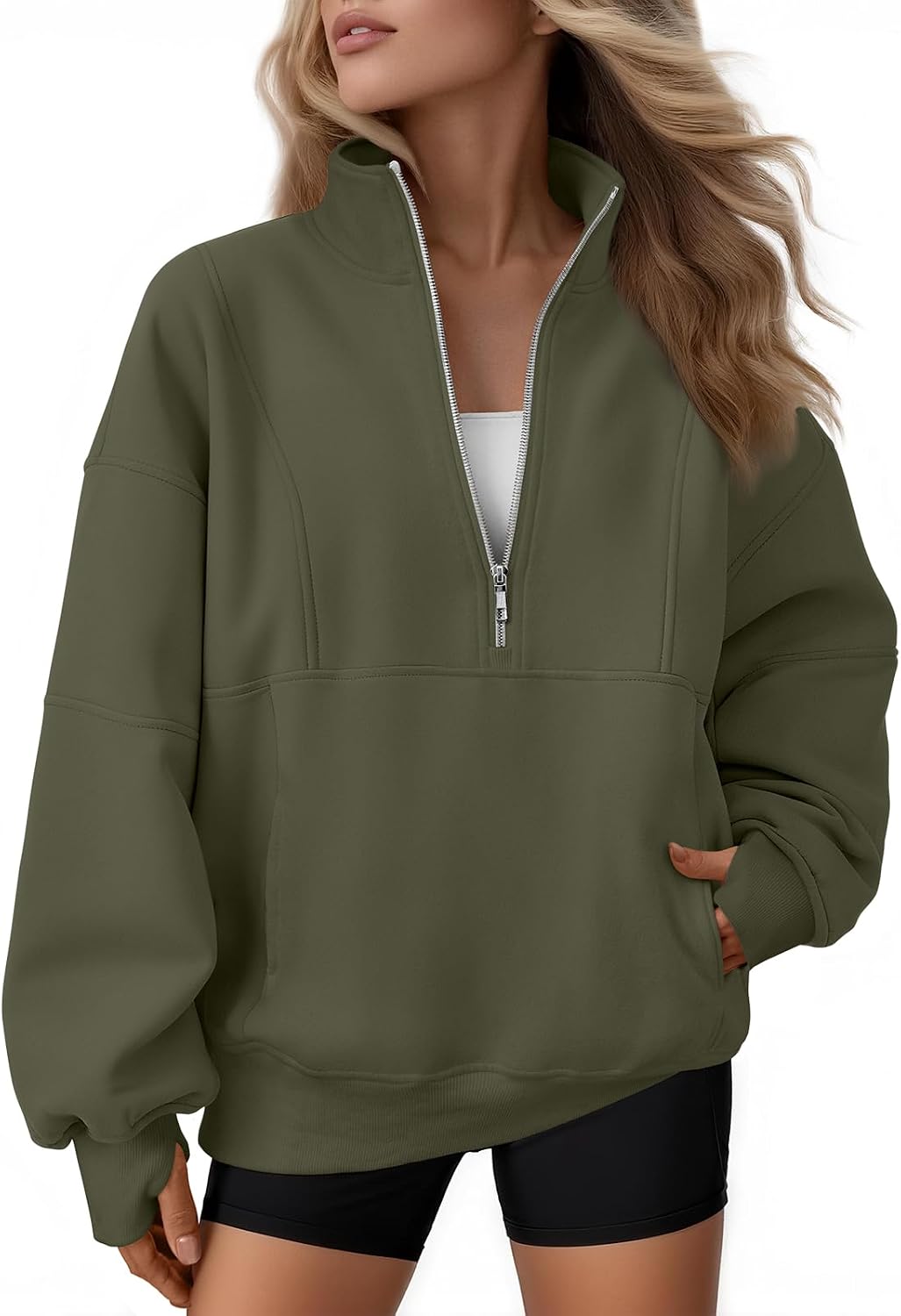 Elaine Women's Oversized Quarter-Zip Sweatshirt – Mock Neck, Fleece Lined & Pockets
