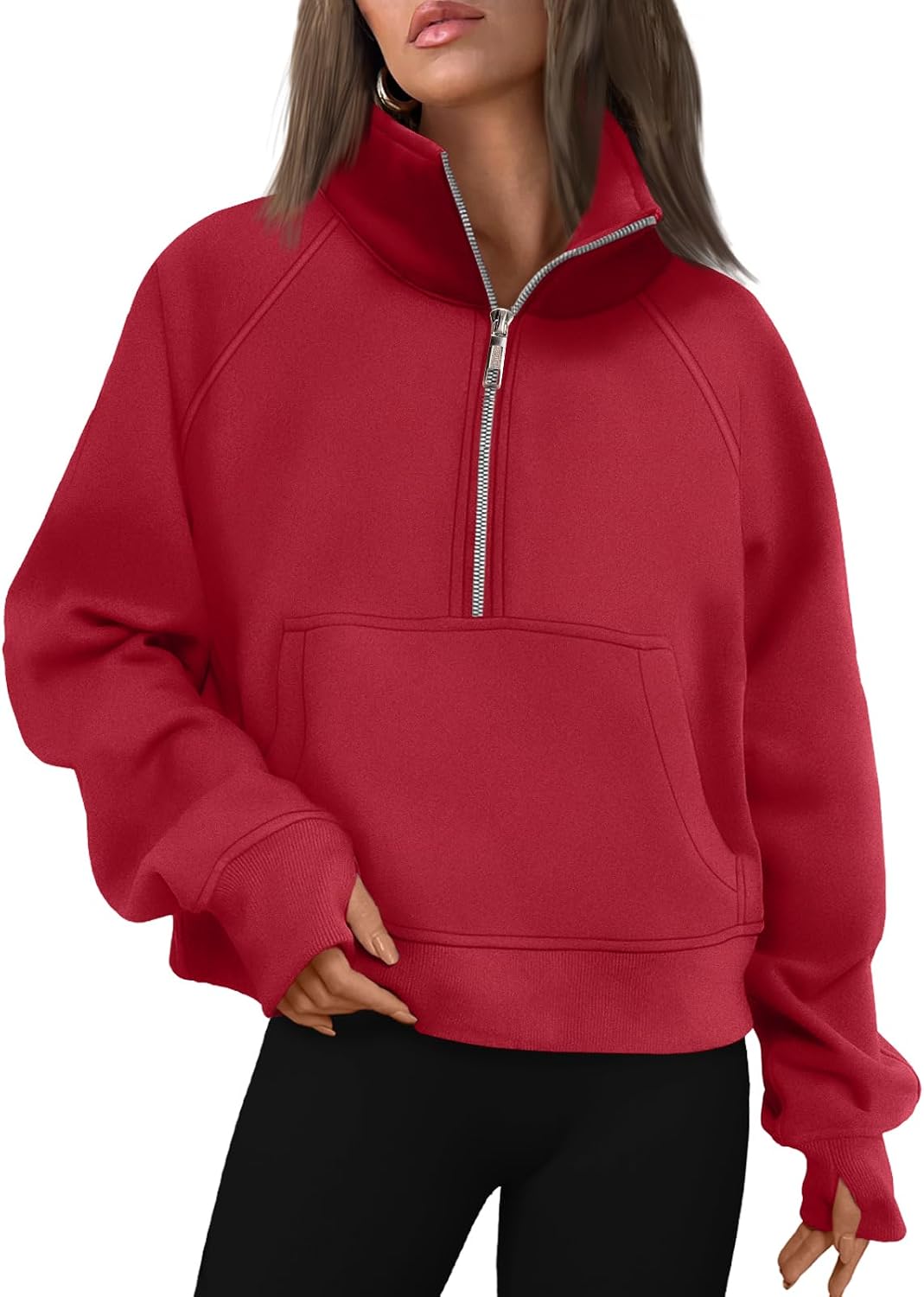 Ruby Women's Fleece-Lined Hoodie – Drop Shoulders, Thumb Holes & Kangaroo Pocket