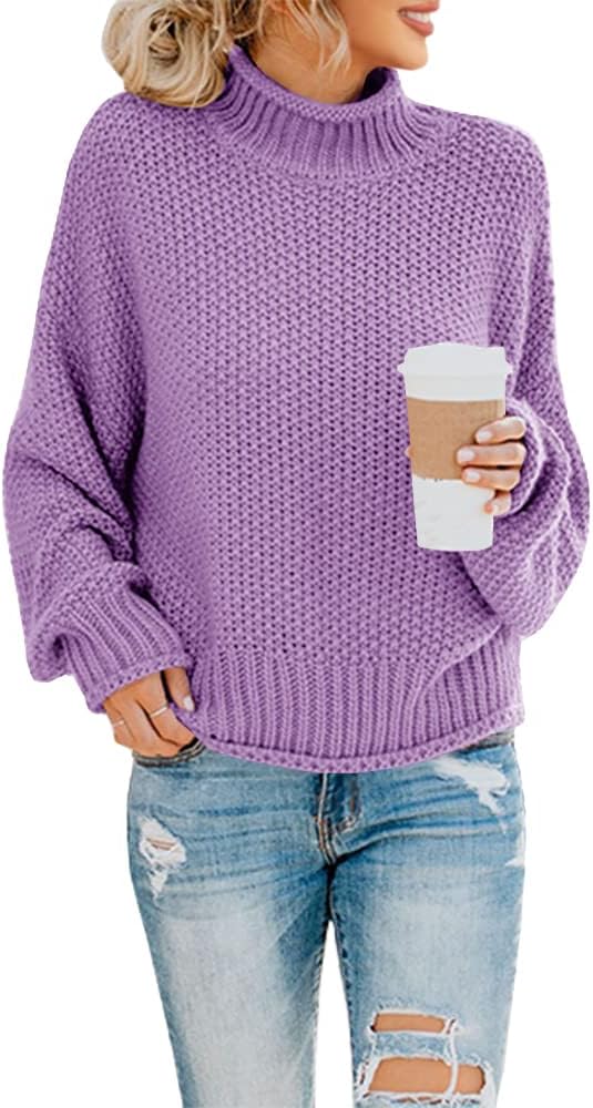 Hazel Women's Cable Knit Turtleneck Sweater – Batwing Sleeves, Oversized Fit & Hip Length