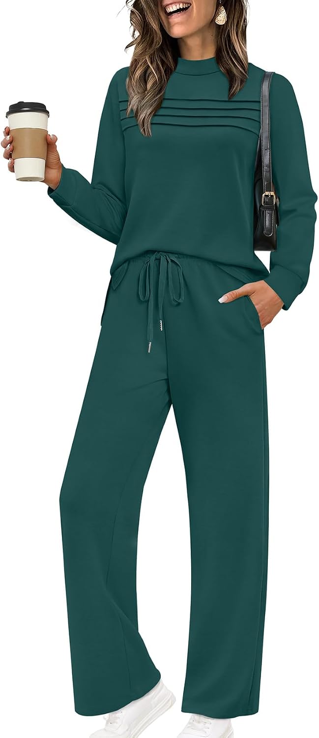 Valerie Women's Two-Piece Lounge Set – Long-Sleeve Top & Wide-Leg Cropped Trousers