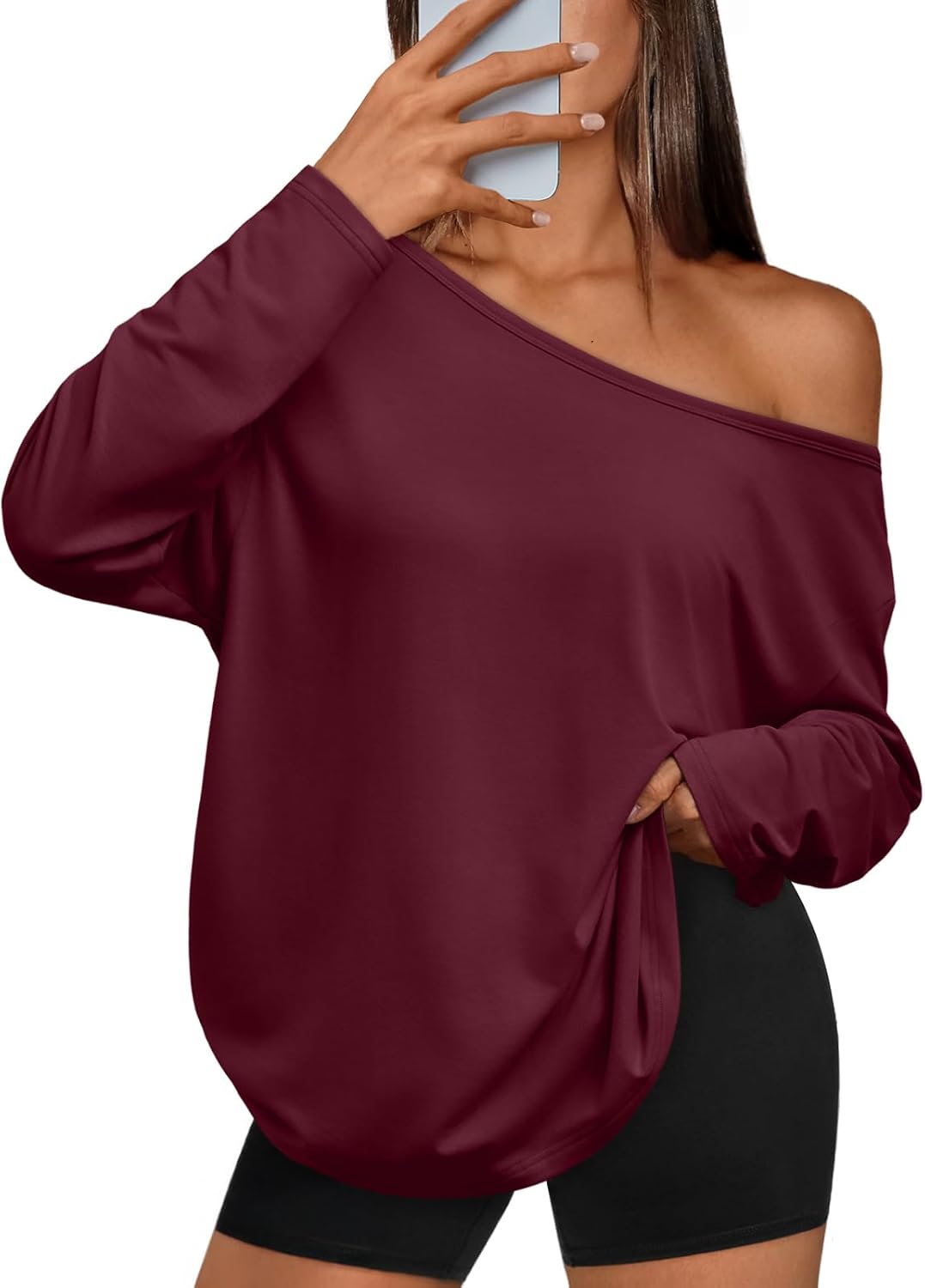 Maeve Women's One-Shoulder Top – Asymmetric Neckline, Long Sleeves & Oversized Fit