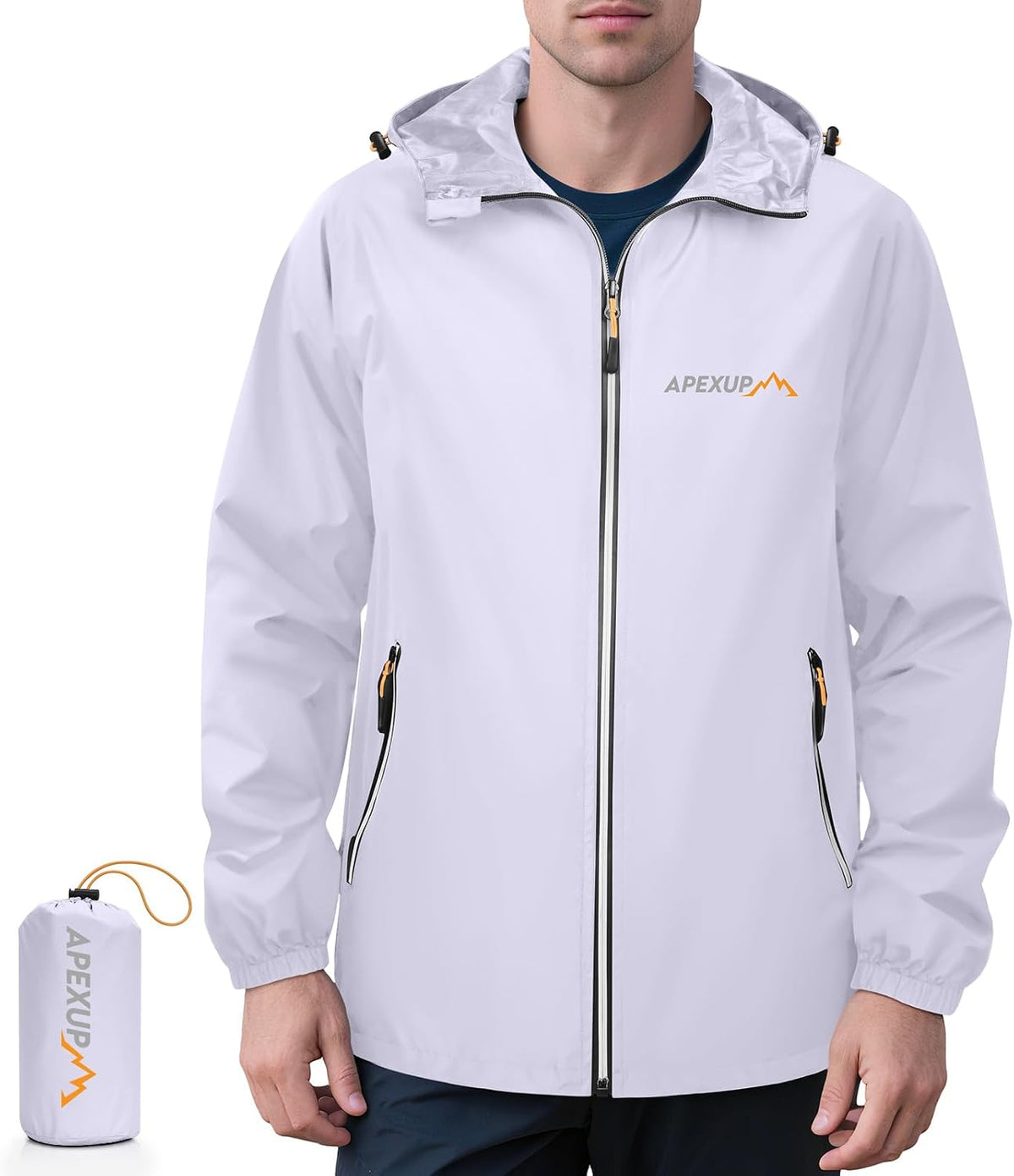 Luke Men's Waterproof Rain Jacket – Packable, Hooded, Reflective & 4 Pockets