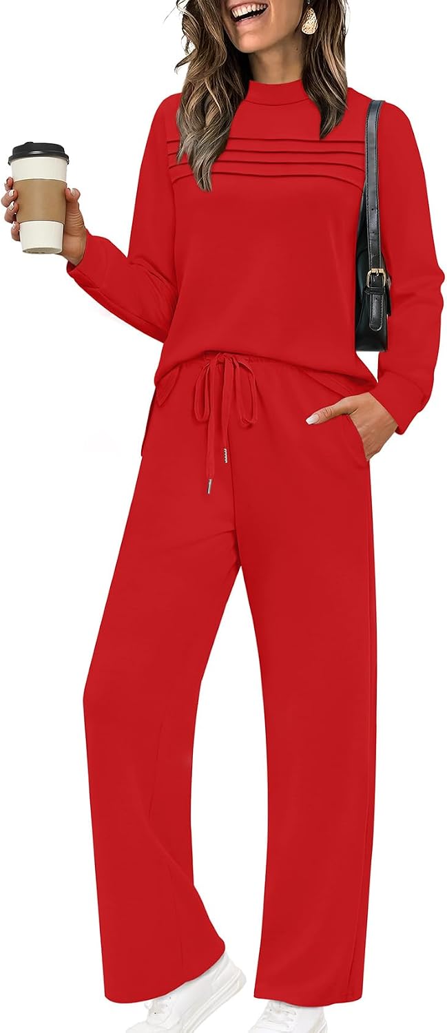 Valerie Women's Two-Piece Lounge Set – Long-Sleeve Top & Wide-Leg Cropped Trousers