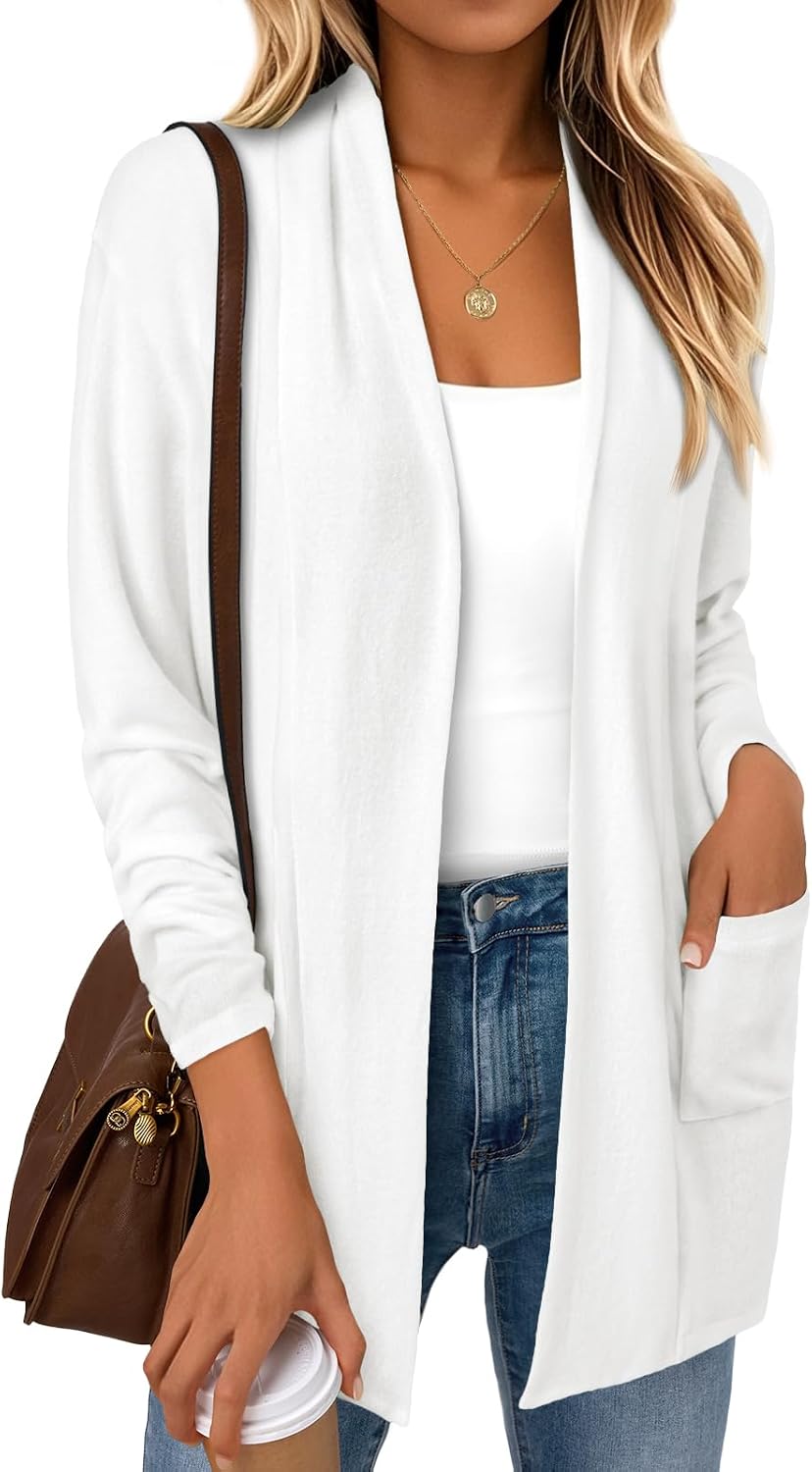 Joanna Women's Hip-Length Cardigan – Double Placket, Pockets & Relaxed Fit