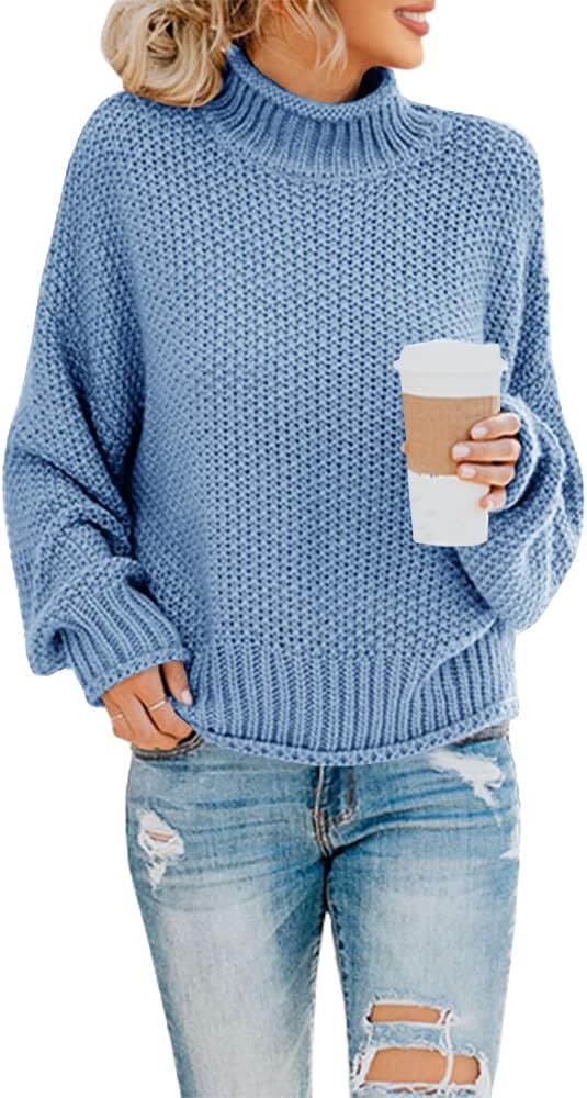 Hazel Women's Cable Knit Turtleneck Sweater – Batwing Sleeves, Oversized Fit & Hip Length