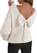 Sylvia Women's Back Bow Knit Sweater – Open Back, Balloon Sleeves & Relaxed Fit