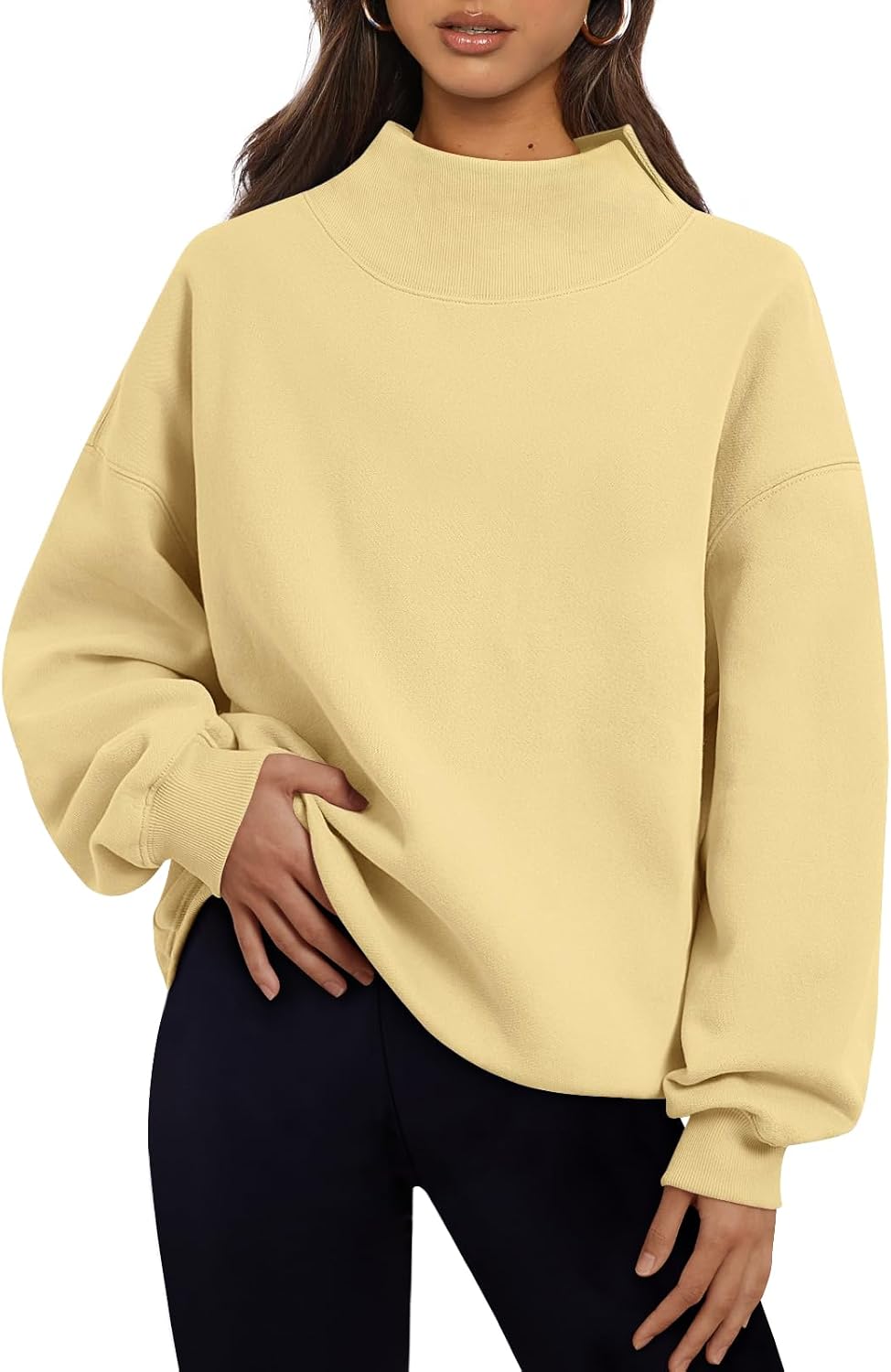 Nina Women's Oversized Fleece Sweatshirt – Asymmetric Neck, Drop Shoulders & Loose Fit
