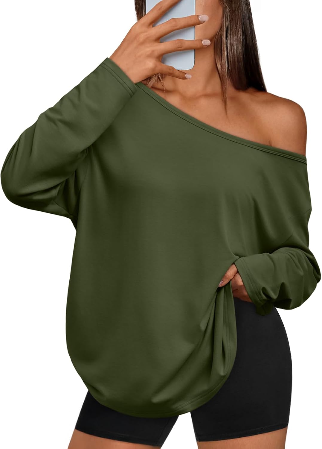 Maeve Women's One-Shoulder Top – Asymmetric Neckline, Long Sleeves & Oversized Fit