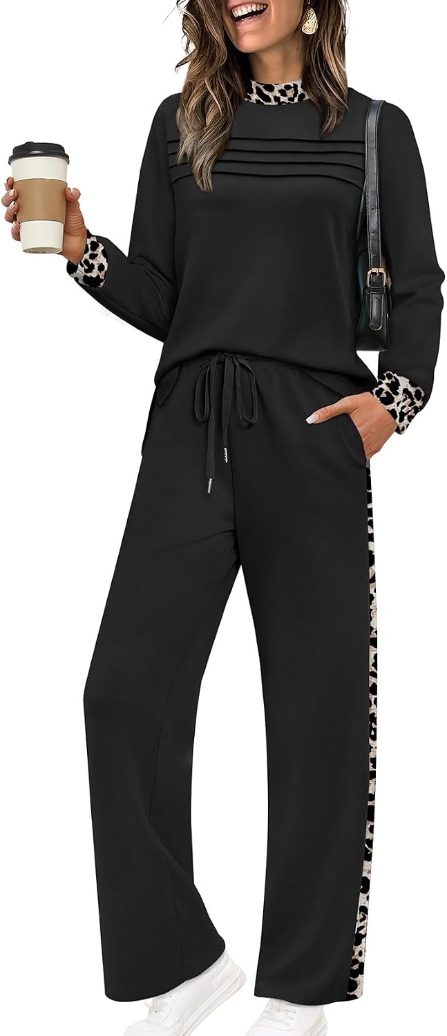 Valerie Women's Two-Piece Lounge Set – Long-Sleeve Top & Wide-Leg Cropped Trousers