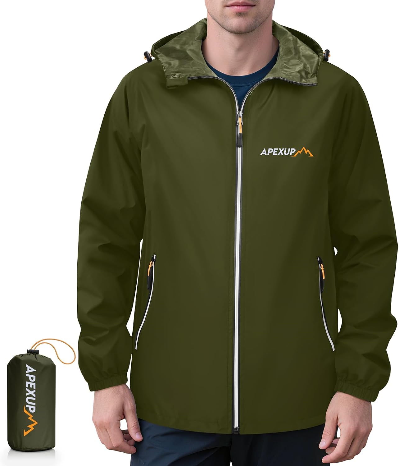 Luke Men's Waterproof Rain Jacket – Packable, Hooded, Reflective & 4 Pockets