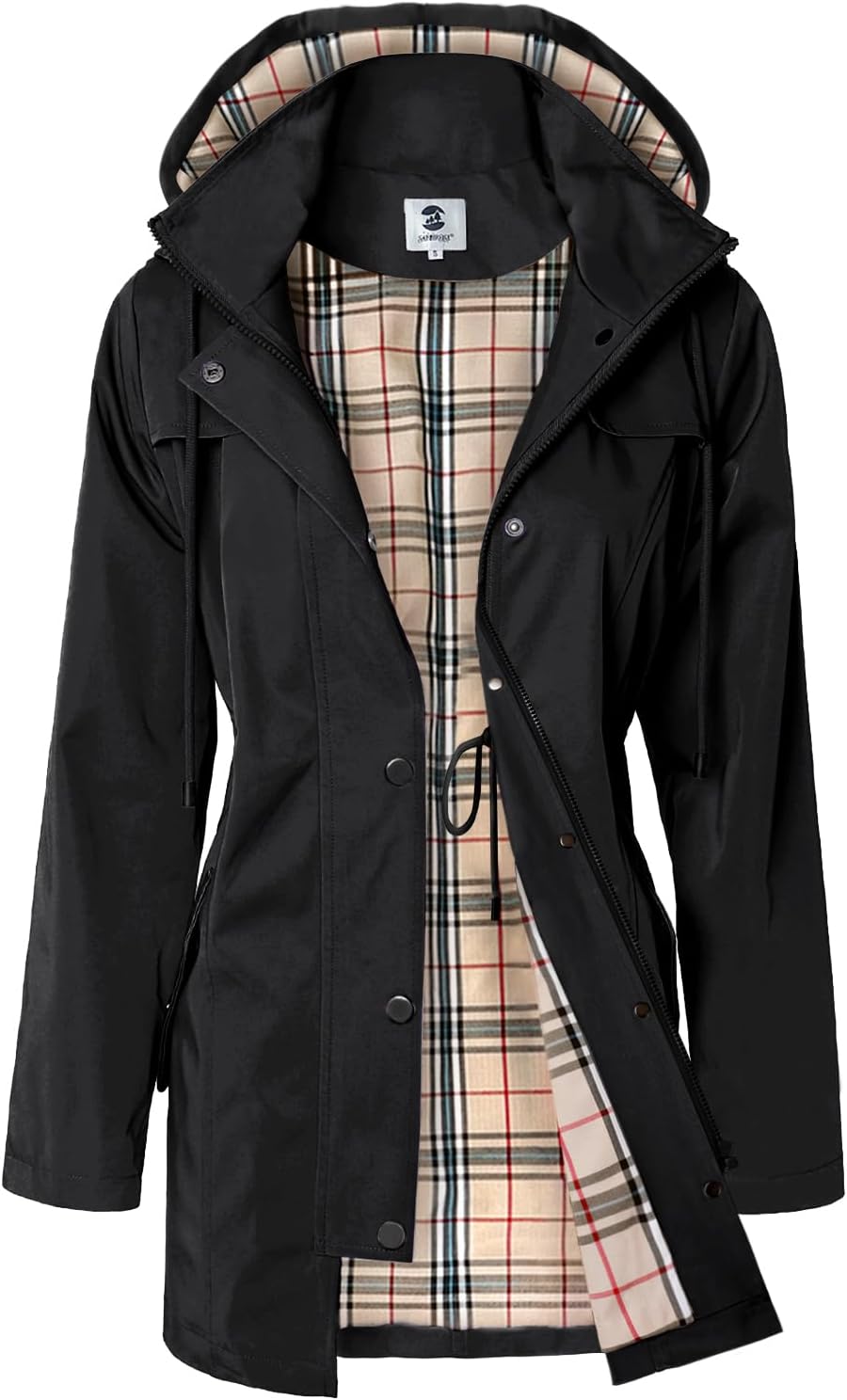 Scarlett Women's Water-Resistant Rain Jacket – Hooded, Drawstring Waist & Snap Pockets