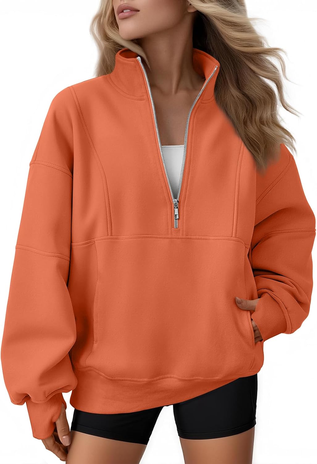 Elaine Women's Oversized Quarter-Zip Sweatshirt – Mock Neck, Fleece Lined & Pockets