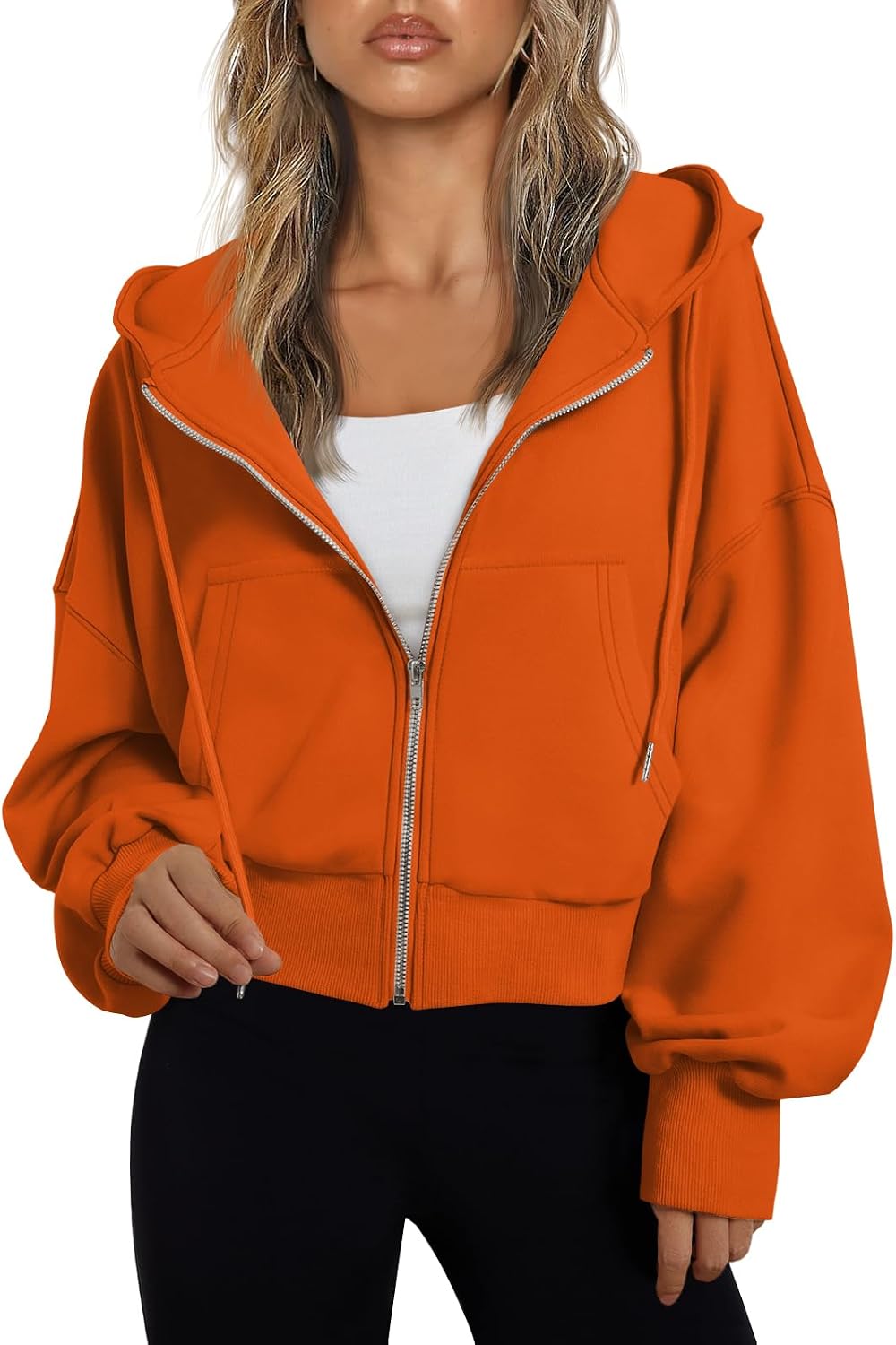 Poppy Women's Cropped Zip-Up Hoodie – Drop Shoulders, Drawstring Hood & Pockets