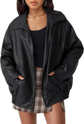 Imogen Women's Oversized Vegan Leather Jacket – Biker Style, Zip Front & Boyfriend Fit