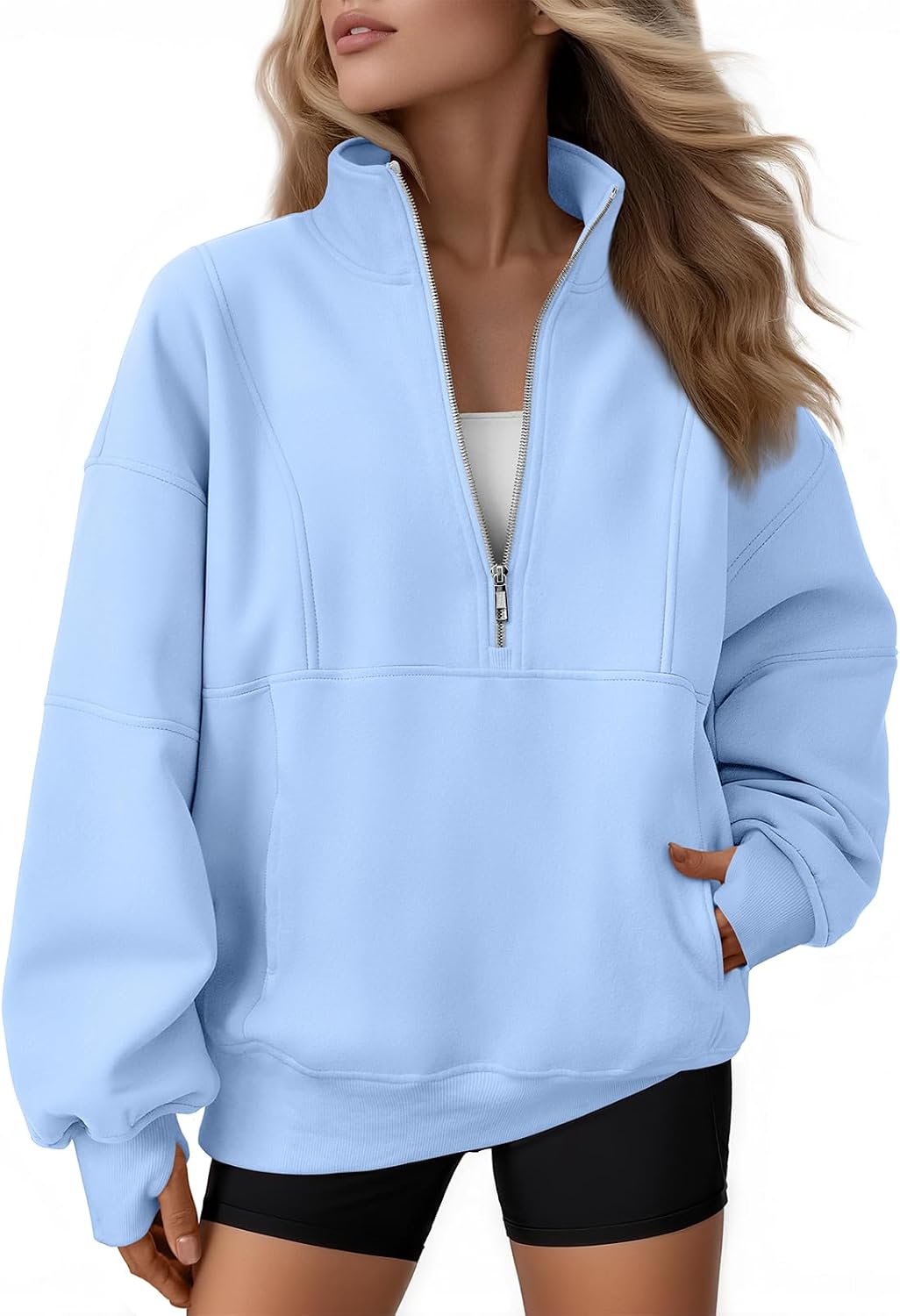 Elaine Women's Oversized Quarter-Zip Sweatshirt – Mock Neck, Fleece Lined & Pockets