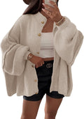 Isla Women's Oversized Cardigan – Lantern Sleeves, Ribbed Knit & Button Front