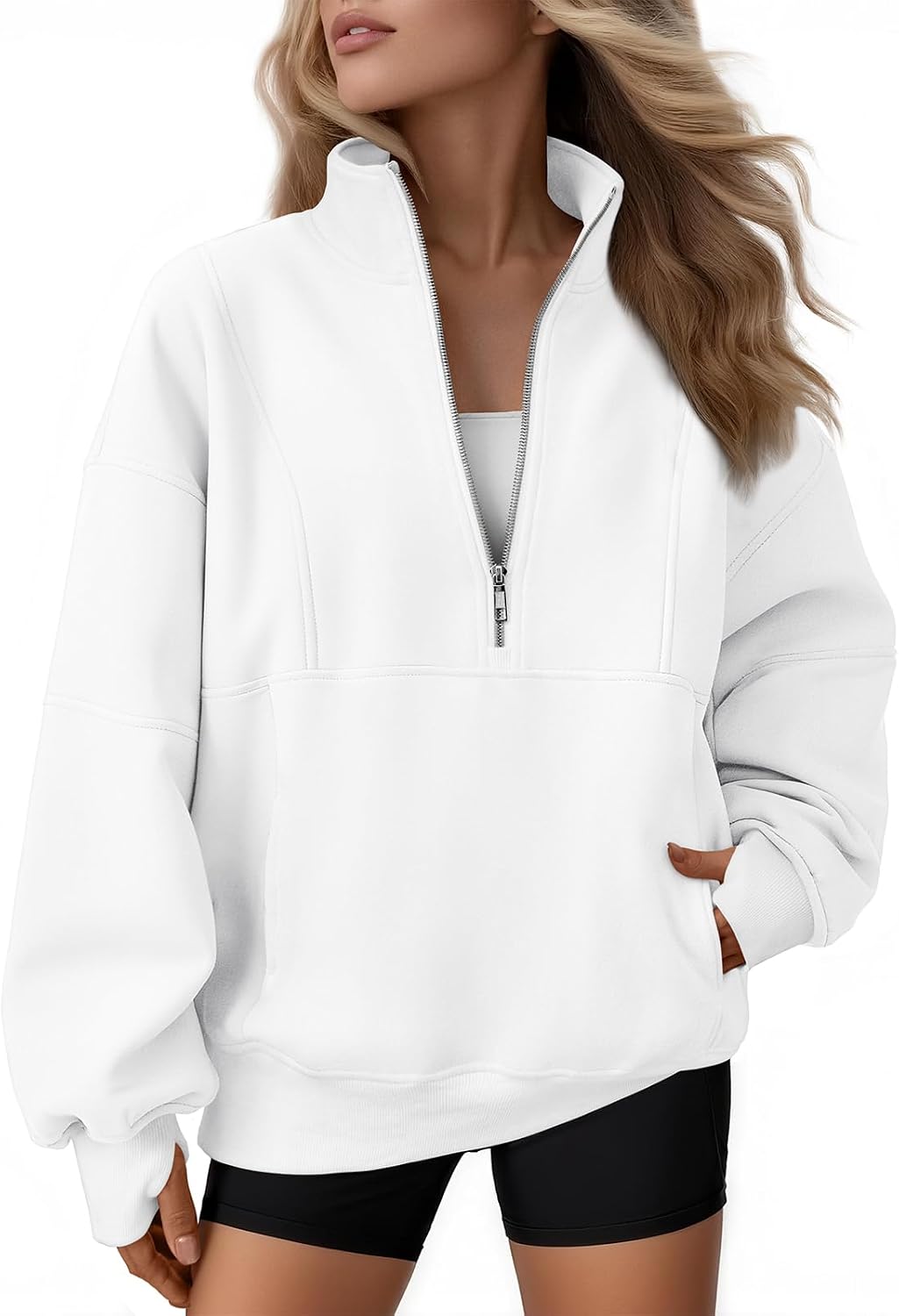 Elaine Women's Oversized Quarter-Zip Sweatshirt – Mock Neck, Fleece Lined & Pockets
