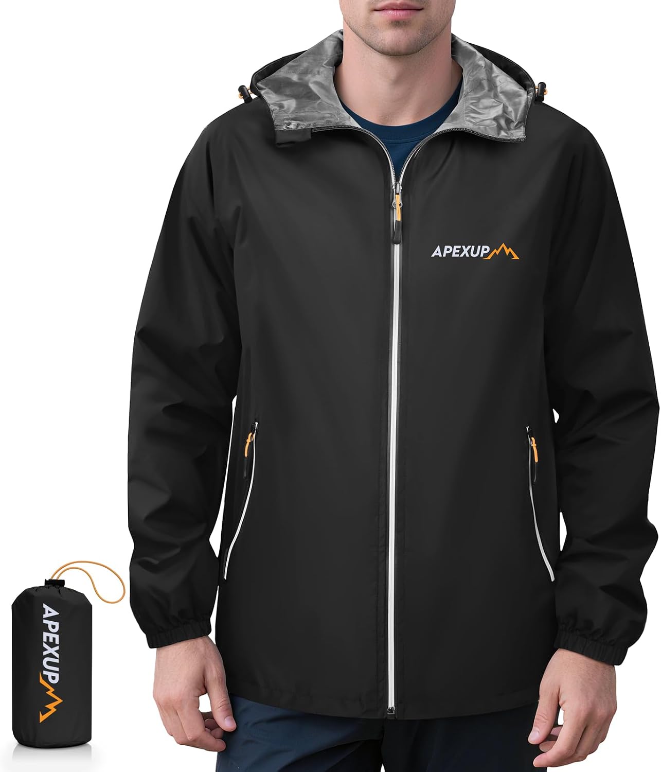 Luke Men's Waterproof Rain Jacket – Packable, Hooded, Reflective & 4 Pockets