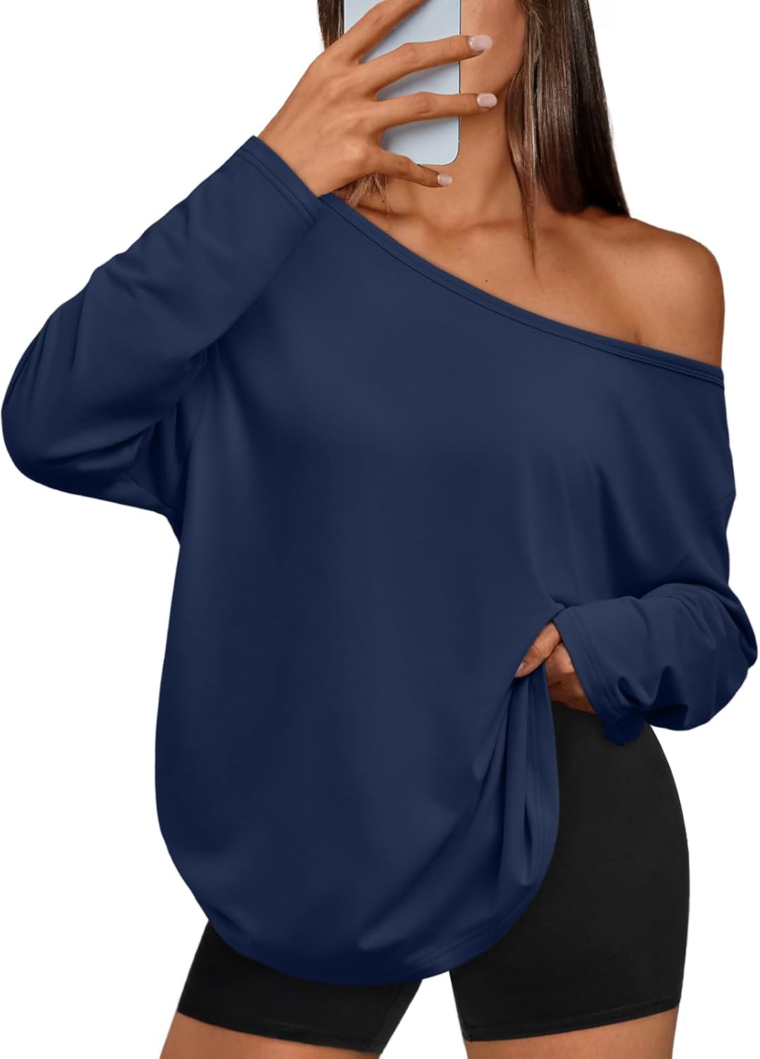 Maeve Women's One-Shoulder Top – Asymmetric Neckline, Long Sleeves & Oversized Fit