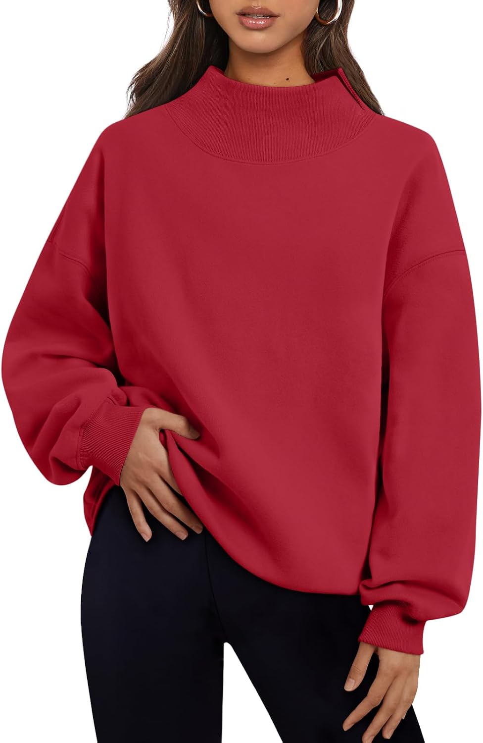 Nina Women's Oversized Fleece Sweatshirt – Asymmetric Neck, Drop Shoulders & Loose Fit