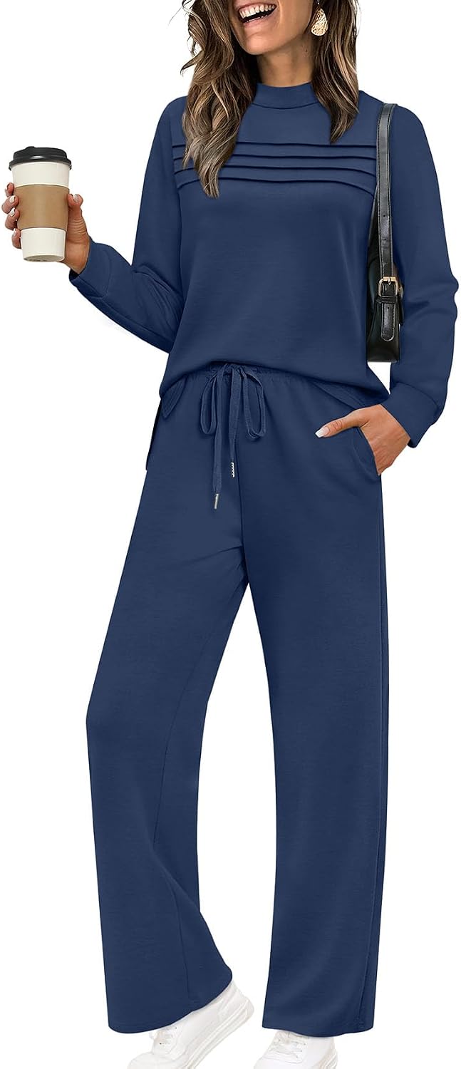 Valerie Women's Two-Piece Lounge Set – Long-Sleeve Top & Wide-Leg Cropped Trousers