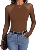 Elowen Women's Floral Mesh Top – Mock Neck, Sheer Raglan Sleeves & Double-Lined Body