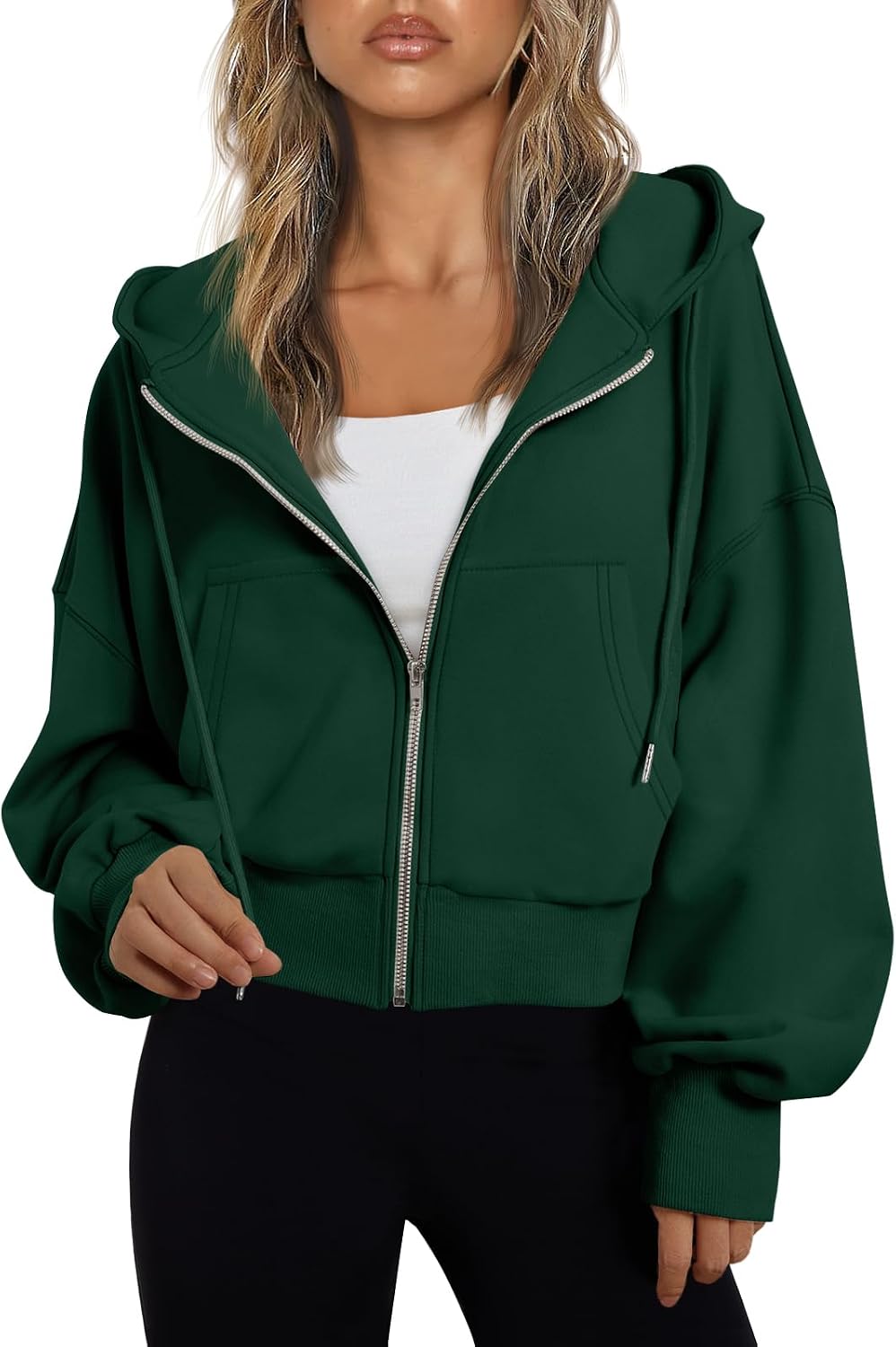 Poppy Women's Cropped Zip-Up Hoodie – Drop Shoulders, Drawstring Hood & Pockets