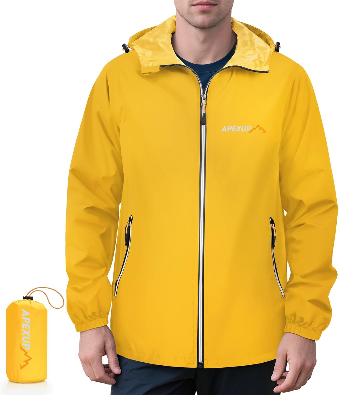 Luke Men's Waterproof Rain Jacket – Packable, Hooded, Reflective & 4 Pockets