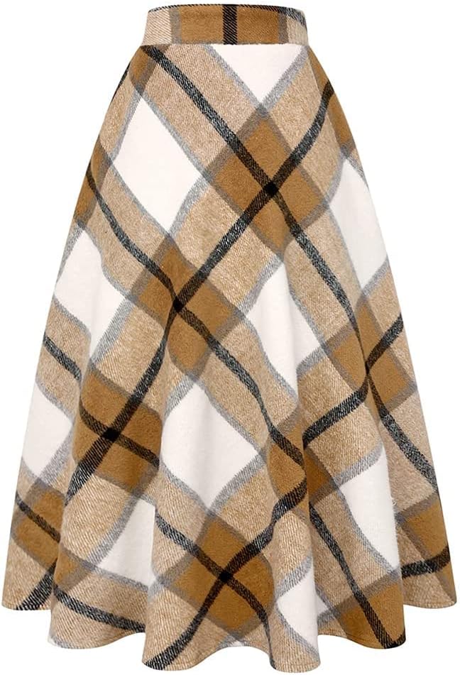 Iris Women's Plaid Wool-Blend Skirt – High Waist, A-Line Fit & Side Pockets