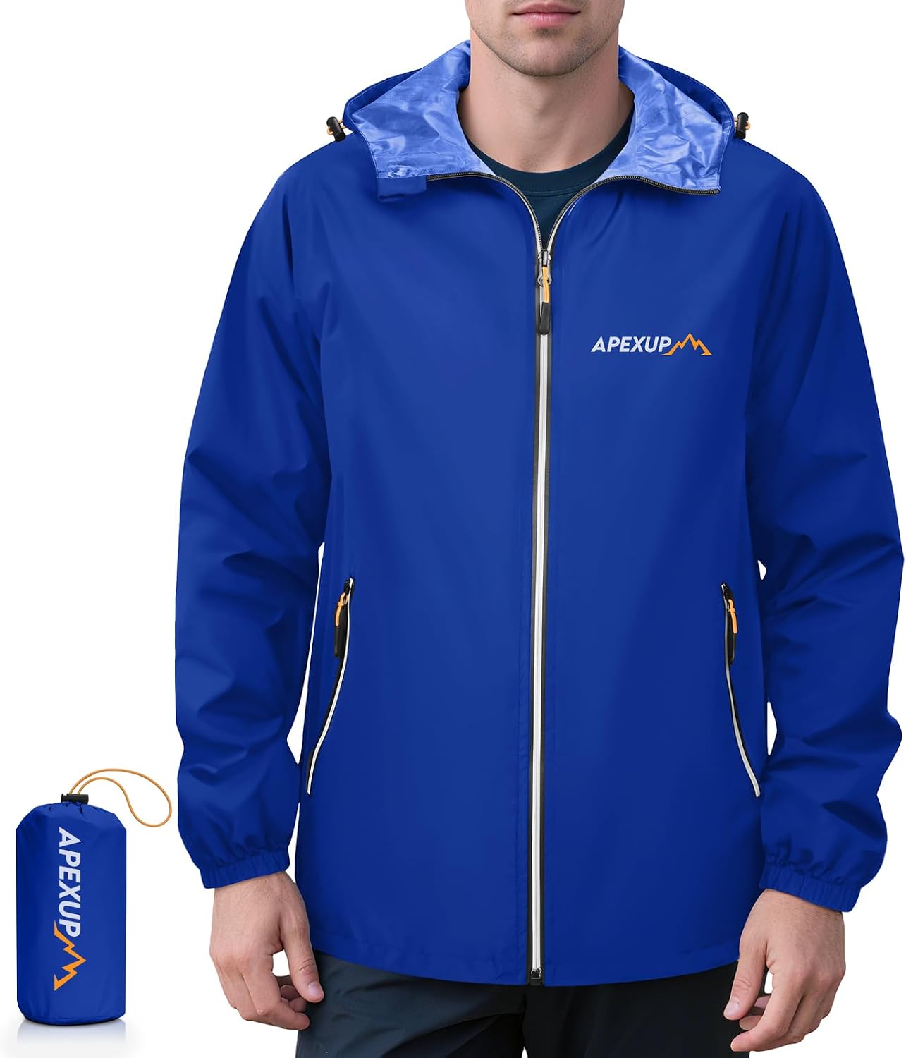 Luke Men's Waterproof Rain Jacket – Packable, Hooded, Reflective & 4 Pockets