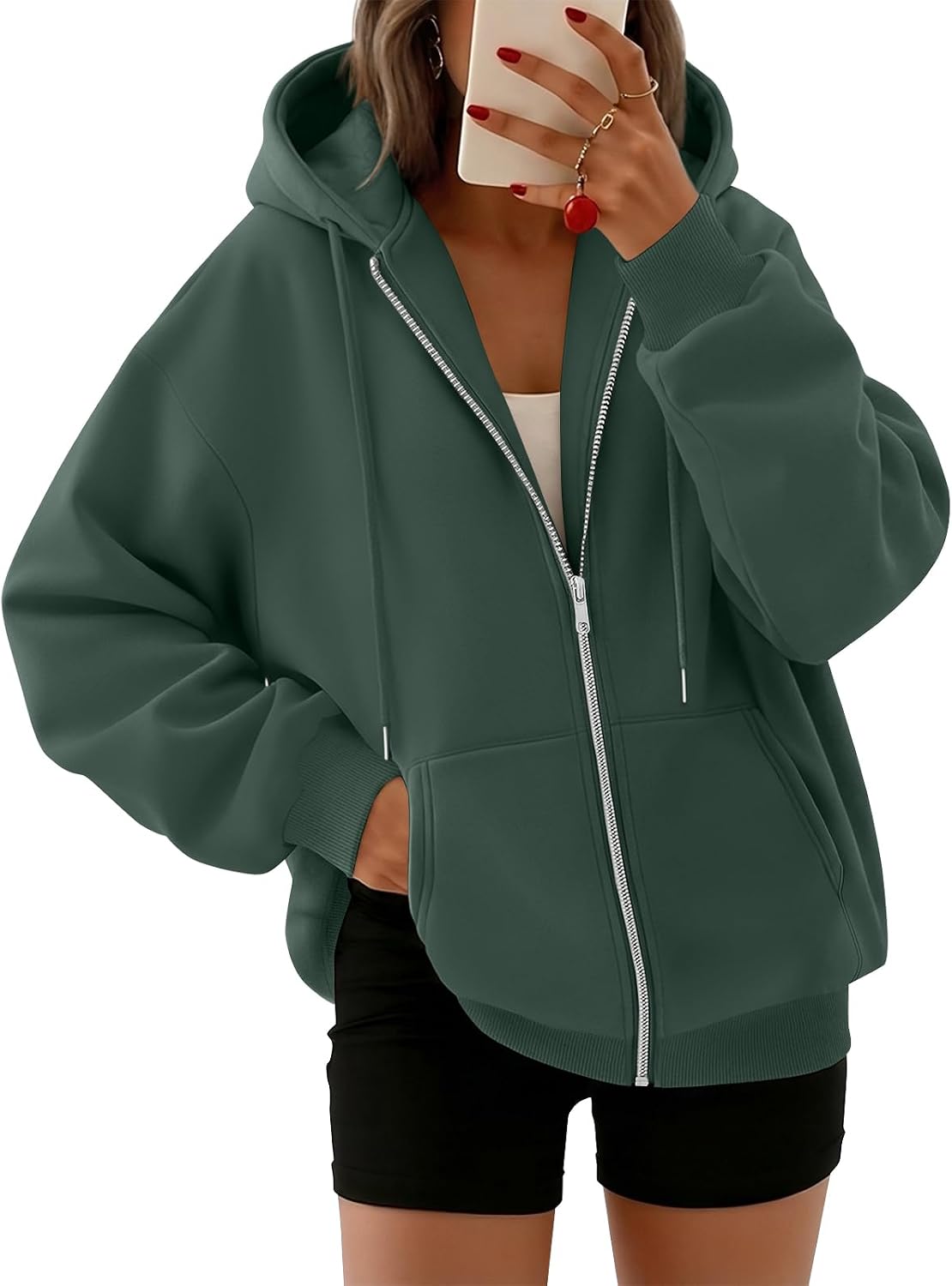 Chloe Women's Oversized Zip-Up Hoodie – Fleece, Drawstring Hood & Side Pockets