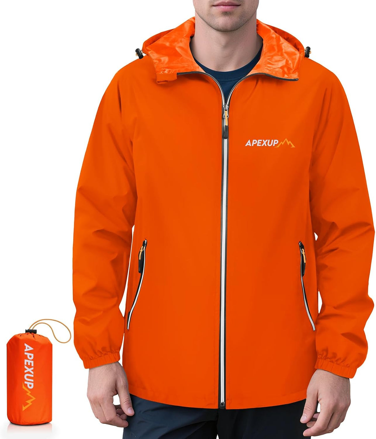 Luke Men's Waterproof Rain Jacket – Packable, Hooded, Reflective & 4 Pockets