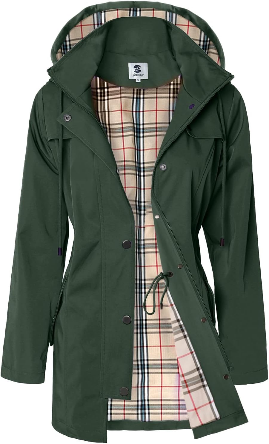 Scarlett Women's Water-Resistant Rain Jacket – Hooded, Drawstring Waist & Snap Pockets