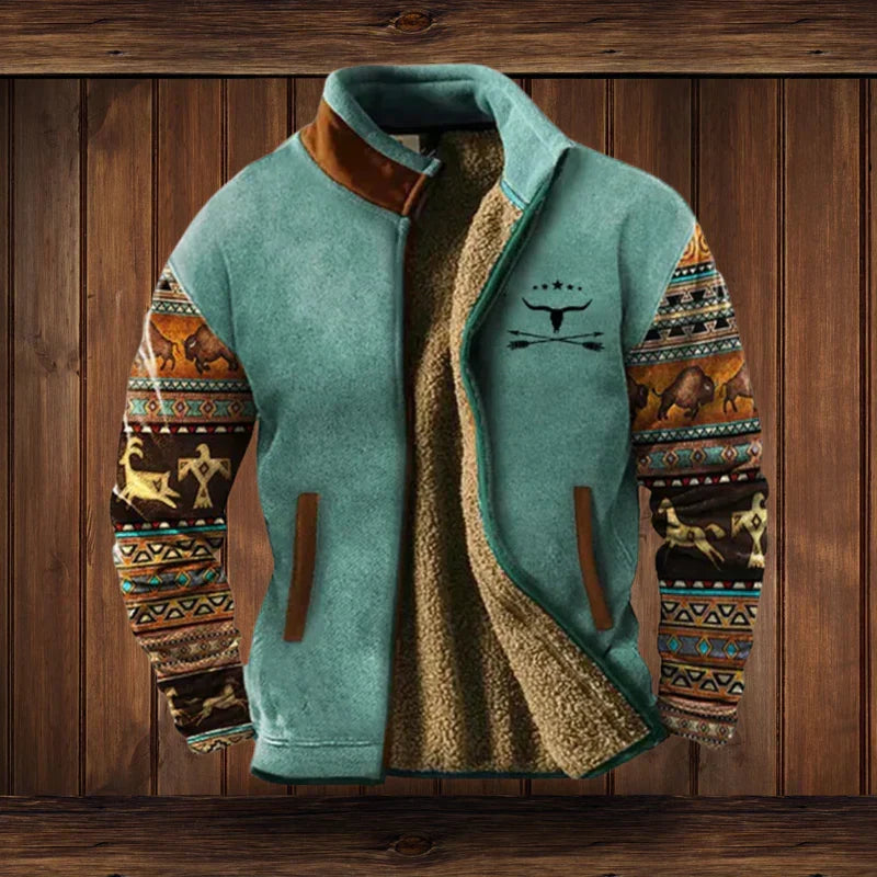 Elliot Warm Western-Style Jacket – Fleece Lining & Tribal-Inspired Patterns for Cozy Winter Warmth