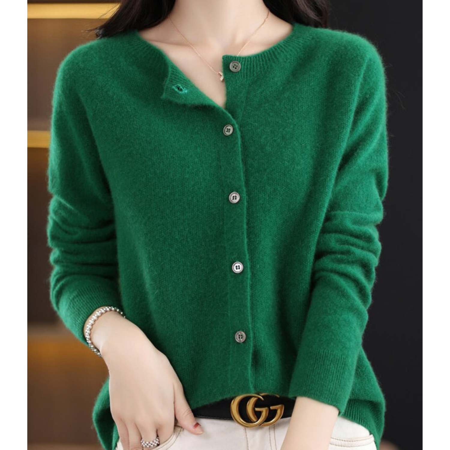 Odette Women's Cardigan – Elegant Soft Merino Wool & Cashmere Cardigan with Crew Neck