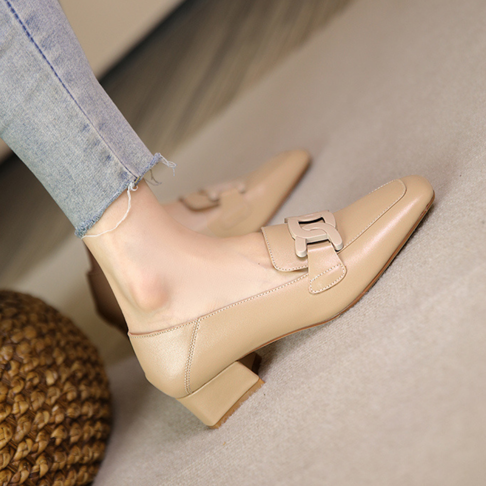 Marielle Women's Mary Jane Loafers – Leather Shoes with a Chunky Heel for All-Day Comfort