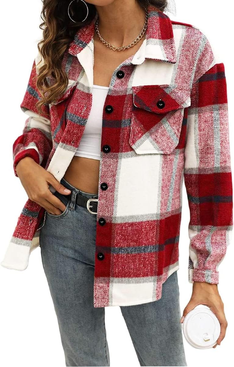 Miranda Women's Plaid Shacket – Loose Fit, Button Front & Chest Pockets