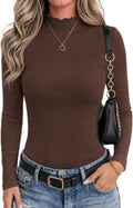 Maren Women's Ribbed Mock Neck Top – Lettuce Trim, Long Sleeves & Slim Stretch Fit