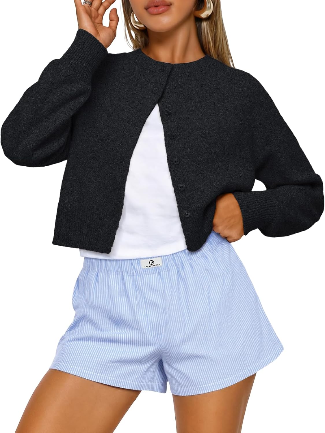 Heidi Women's Cropped Knit Cardigan – Drop Shoulders, Boxy Fit & Soft Knit