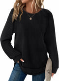 Lauren Women's Waffle Knit Tunic Top – Crew Neck, Long Sleeves & Curved Hem